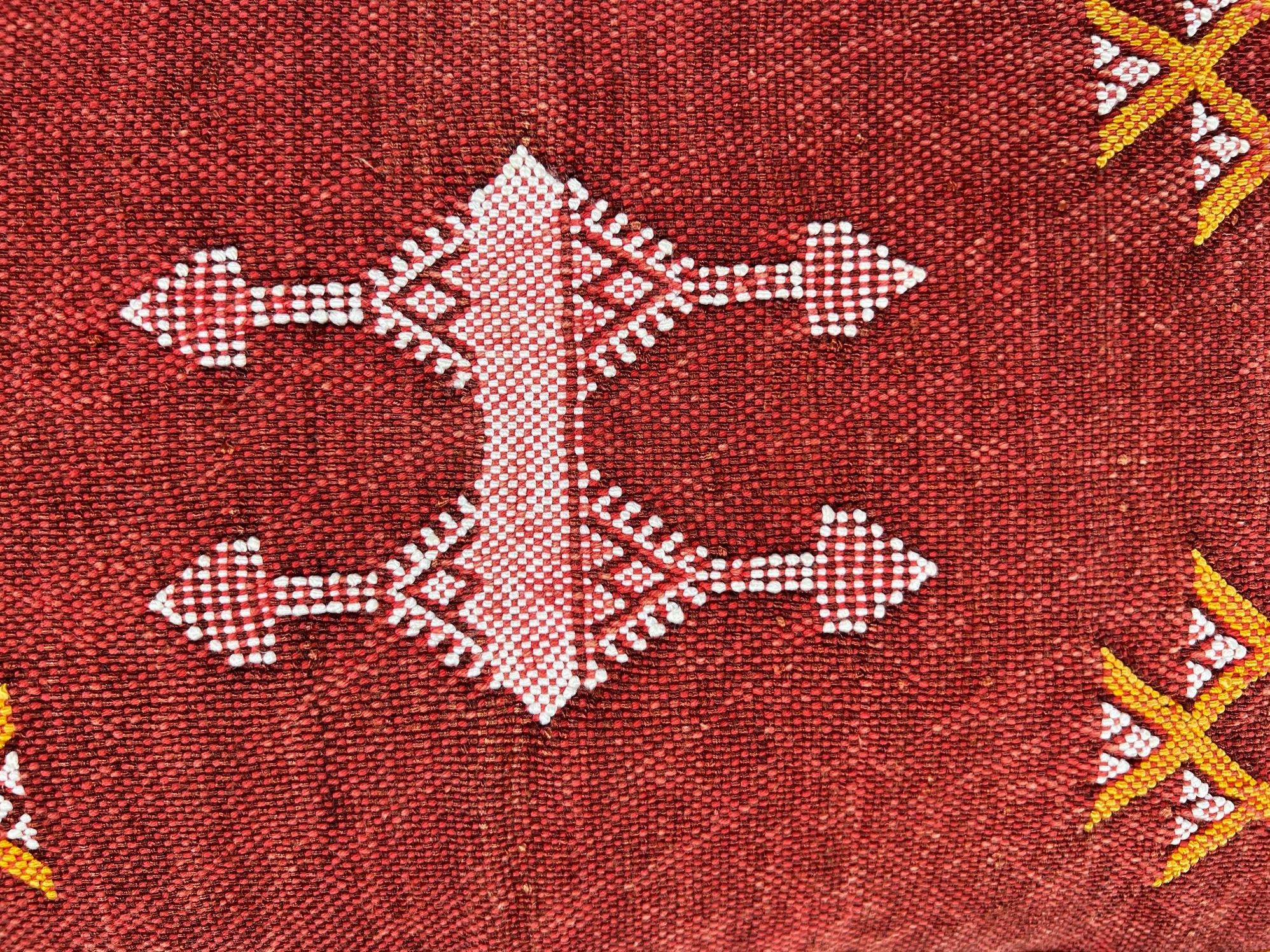 Red Moroccan Kilim Pillow Cover, Handmade Silk Boho Lumbar Pillow with Berber Embroidery and Tassel Corne - product image 8