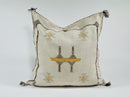 Cream Moroccan Silk Pillow Cover, Black Geometric Kilim Design, Mustard Accent Boho Tassel Cushion Cover - product image 2