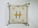 Cream Moroccan Silk Pillow Cover, Black Geometric Kilim Design, Mustard Accent Boho Tassel Cushion Cover - product image 5