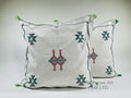 Moroccan White Silk Pillow Cover, Green Red Tribal Embroidery, Boho Tassel Cushion, Handmade Kilim Style - product image 1