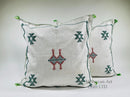 Moroccan White Silk Pillow Cover, Green Red Tribal Embroidery, Boho Tassel Cushion, Handmade Kilim Style - product image 1
