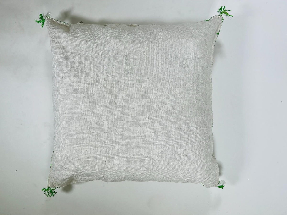 Moroccan White Silk Pillow Cover, Green Red Tribal Embroidery, Boho Tassel Cushion, Handmade Kilim Style - product image 9