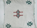 Moroccan White Silk Pillow Cover, Green Red Tribal Embroidery, Boho Tassel Cushion, Handmade Kilim Style - product image 7