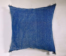 Blue Moroccan Silk Pillow Cover, Handmade Boho Kilim Cushion with Tribal Embroidery and Corner Tassels - product image 9