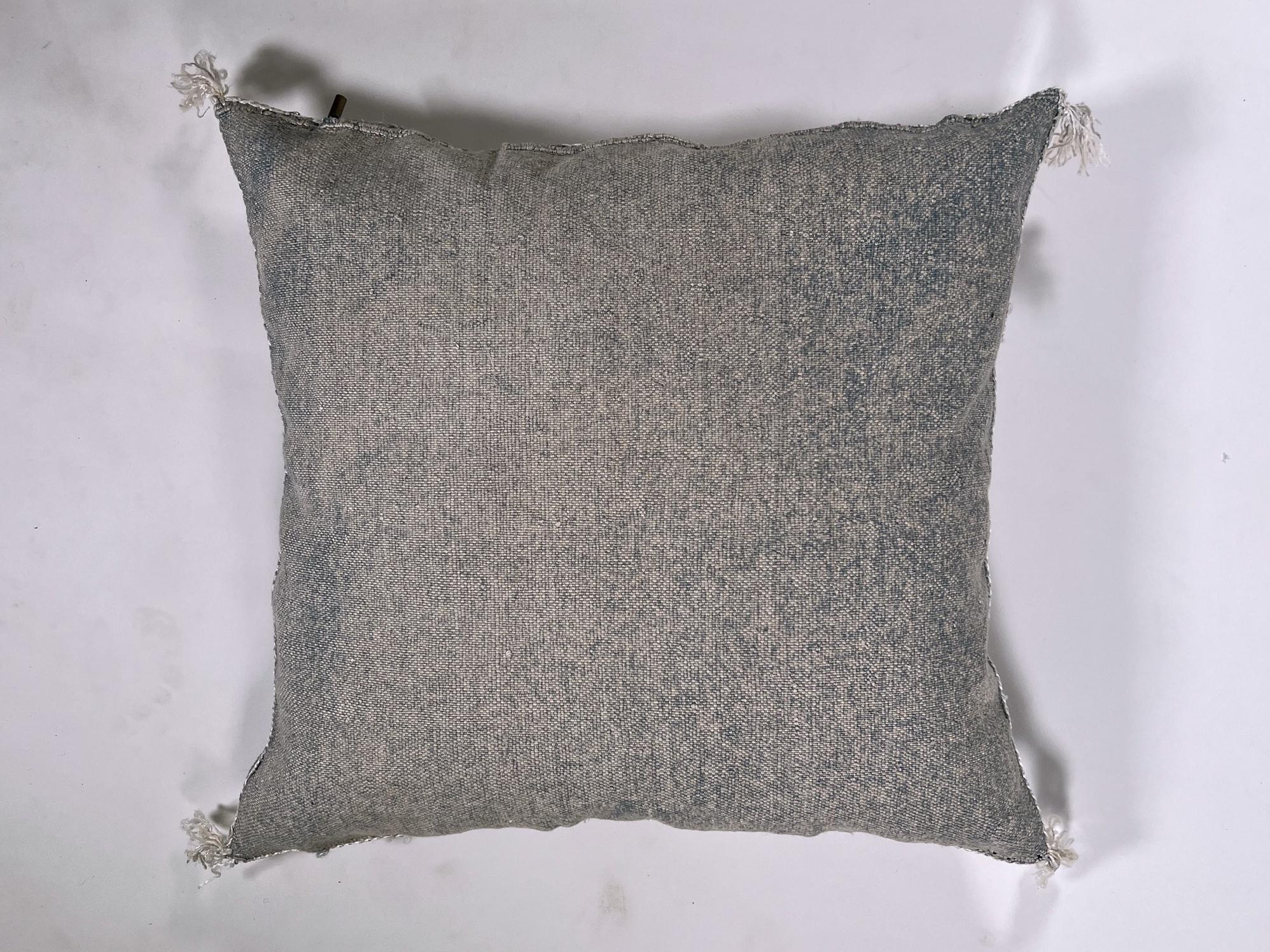Gray Moroccan Silk Pillow Cover, Black Mustard Geometric Kilim Boho Tassel Cushion, Handmade Berber Pillo - product image 8
