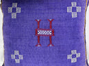 Purple Blue Moroccan Silk Pillow Cover, Handmade Berber Boho Cushion with White Geometric Embroidery - product image 6