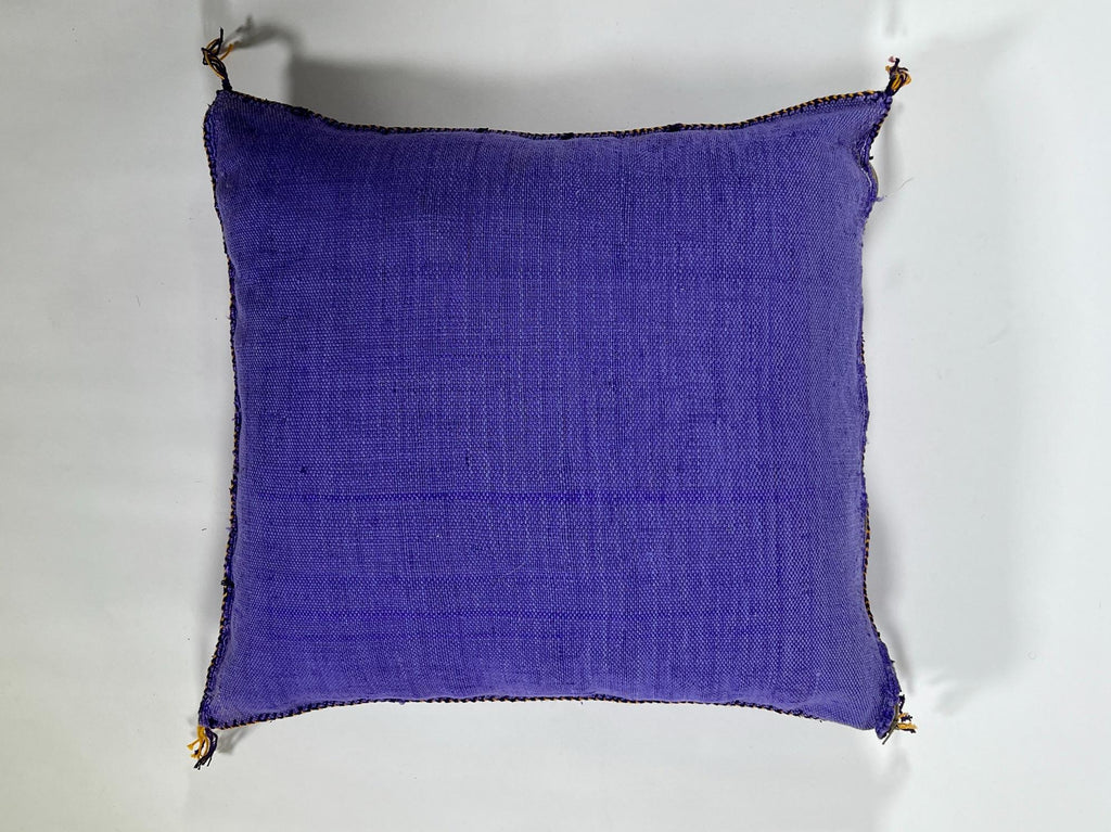 Purple Blue Moroccan Silk Pillow Cover, Handmade Berber Boho Cushion with White Geometric Embroidery - product image 9
