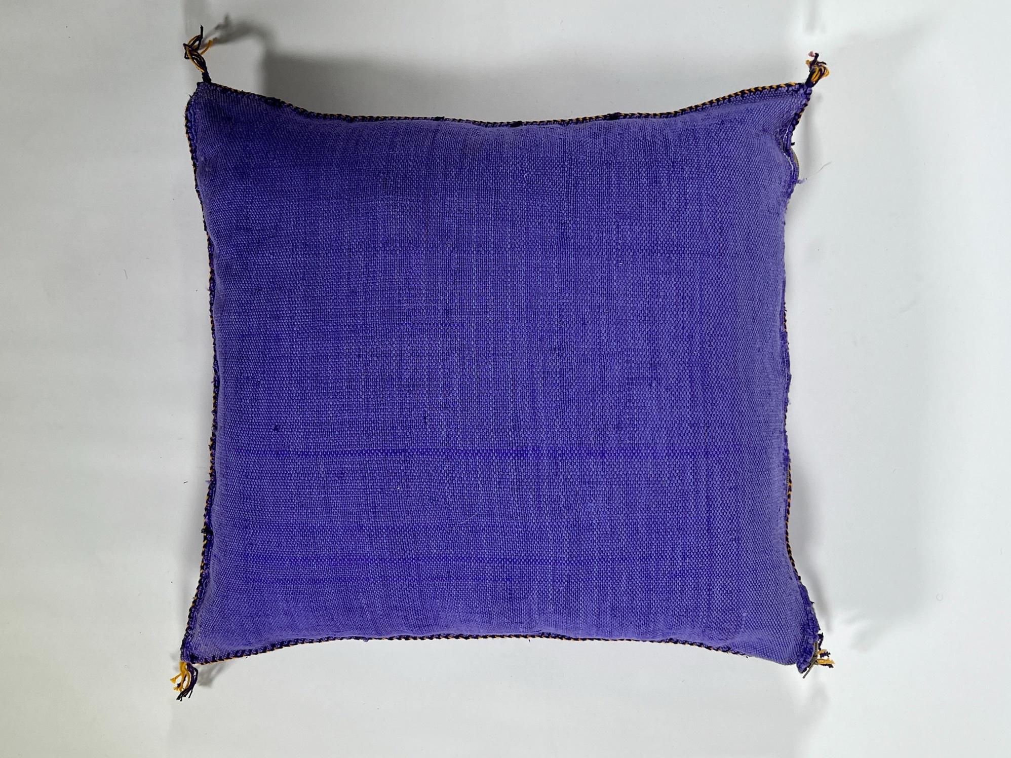 Purple Blue Moroccan Silk Pillow Cover, Handmade Berber Boho Cushion with White Geometric Embroidery - product image 9