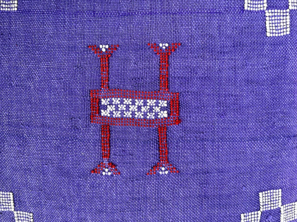Purple Blue Moroccan Silk Pillow Cover, Handmade Berber Boho Cushion with White Geometric Embroidery - product image 7