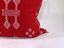 Red Moroccan Silk Pillow Cover, White Embroidered Boho Tassel Cushion, Tribal Kilim Style Decorative Pill - product image 8
