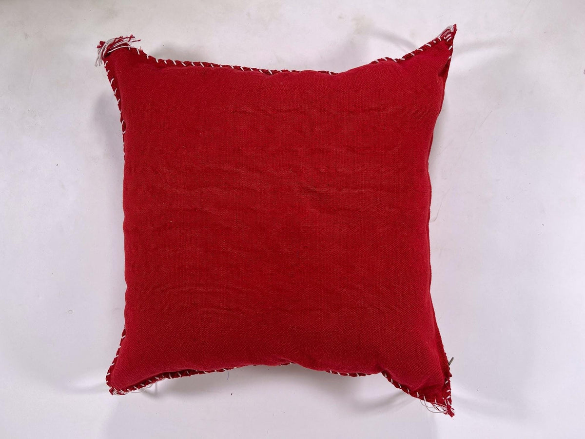 Red Moroccan Silk Pillow Cover, White Embroidered Boho Tassel Cushion, Tribal Kilim Style Decorative Pill - product image 10