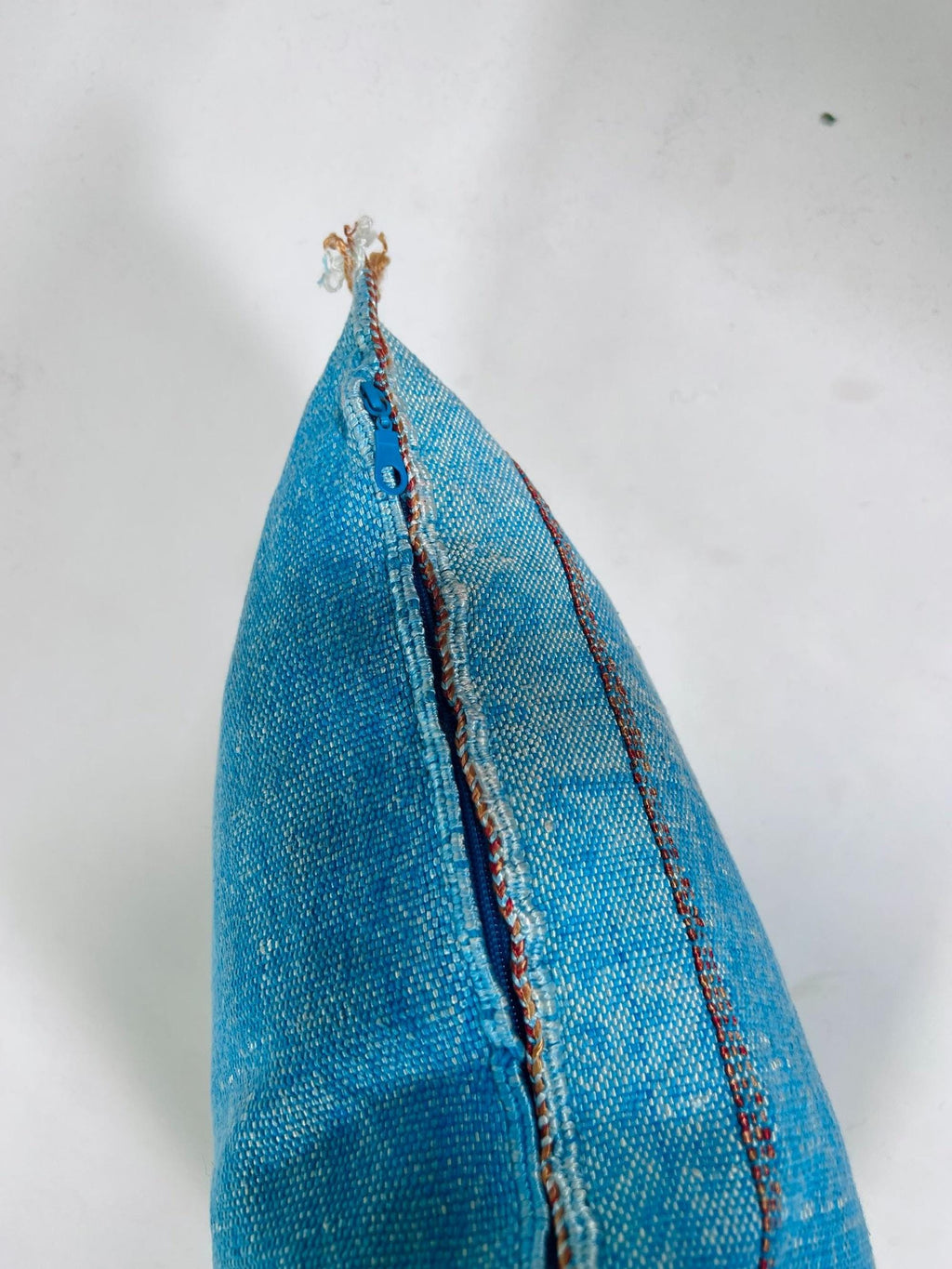 Blue Moroccan Silk Pillow Cover, Boho Kilim Cushion with Gold Embroidery, Handmade Tassel Throw Pillow Ca - product image 9