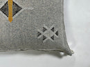 Gray Moroccan Silk Pillow Cover, Black White Geometric Embroidery, Mustard Accent, Boho Tassel Cushion - product image 6
