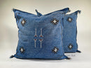Blue Moroccan Silk Pillow Cover, Navy Boho Kilim Cushion, Handmade Tribal Pillow with Tassel Corners - product image 1
