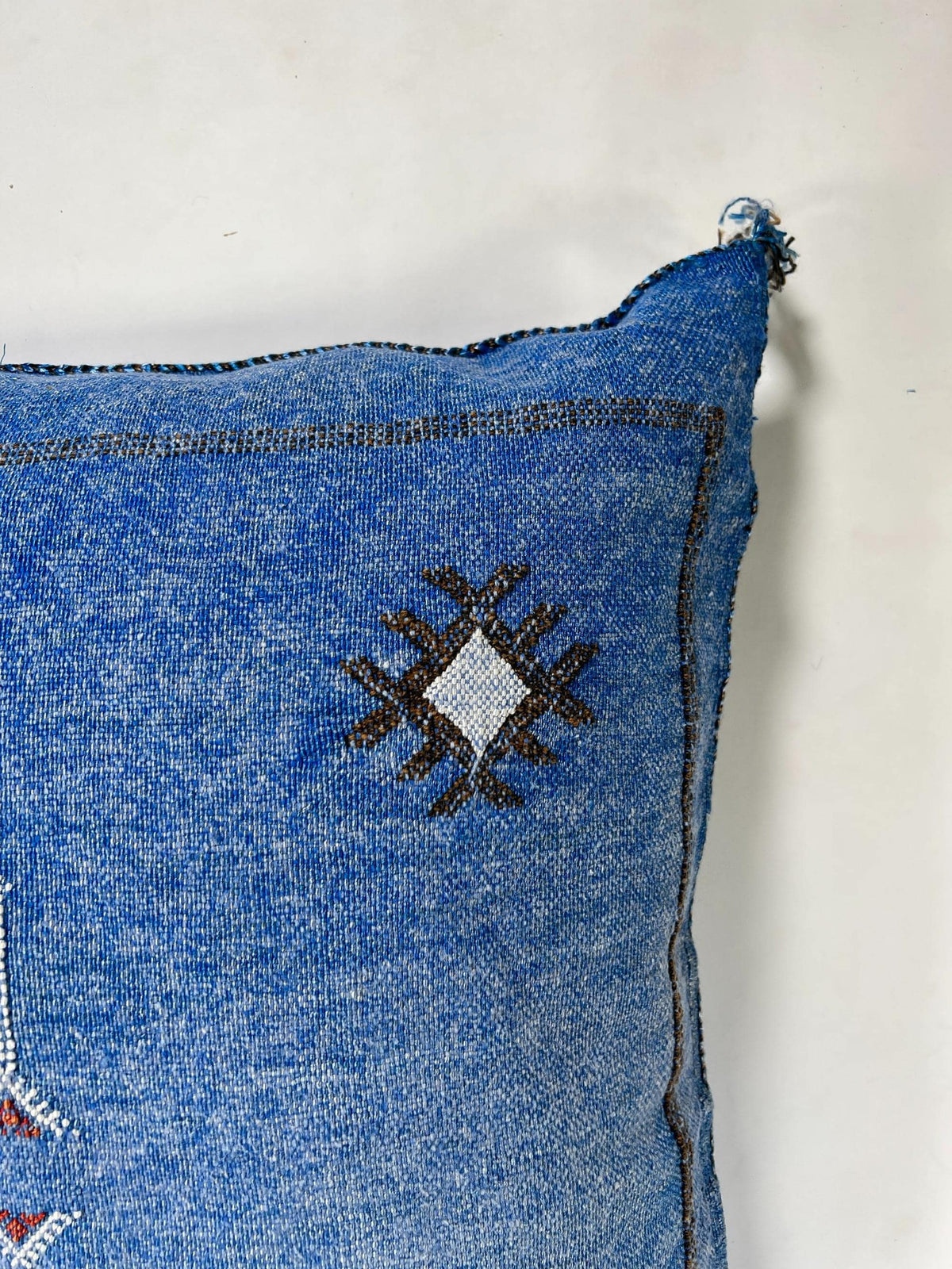 Blue Moroccan Silk Pillow Cover, Navy Boho Kilim Cushion, Handmade Tribal Pillow with Tassel Corners - product image 6