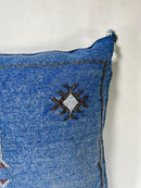 Blue Moroccan Silk Pillow Cover, Navy Boho Kilim Cushion, Handmade Tribal Pillow with Tassel Corners - product image 6