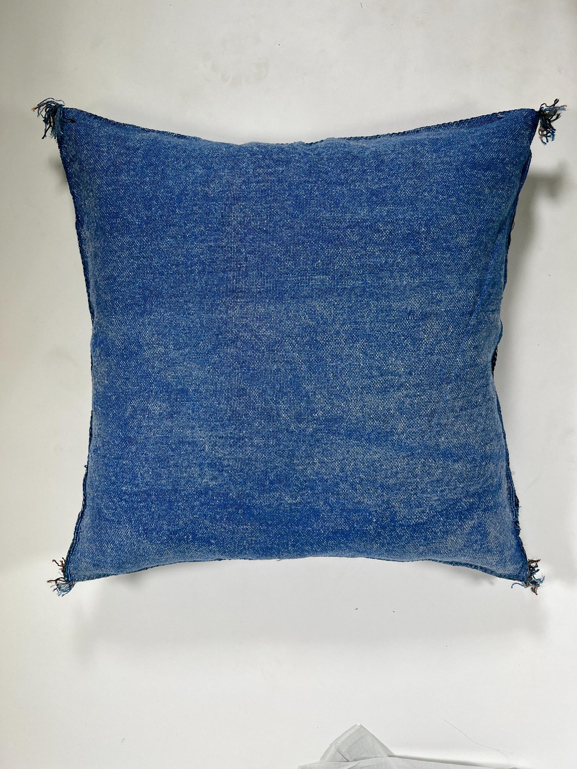 Blue Moroccan Silk Pillow Cover, Navy Boho Kilim Cushion, Handmade Tribal Pillow with Tassel Corners - product image 8