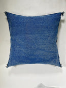 Blue Moroccan Silk Pillow Cover, Navy Boho Kilim Cushion, Handmade Tribal Pillow with Tassel Corners - product image 8