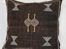 brown Moroccan Boho Silk Pillow Cover, Tribal Kilim Style Cushion with White Geometric Embroidery & Tasse - product image 7