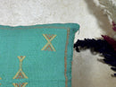 Teal Moroccan Pillow Cover, Gold Embroidered Boho Cushion, Handmade Berber Style Pillow for Sofa Bed Chai - product image 6