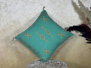 Teal Moroccan Pillow Cover, Gold Embroidered Boho Cushion, Handmade Berber Style Pillow for Sofa Bed Chai - product image 5