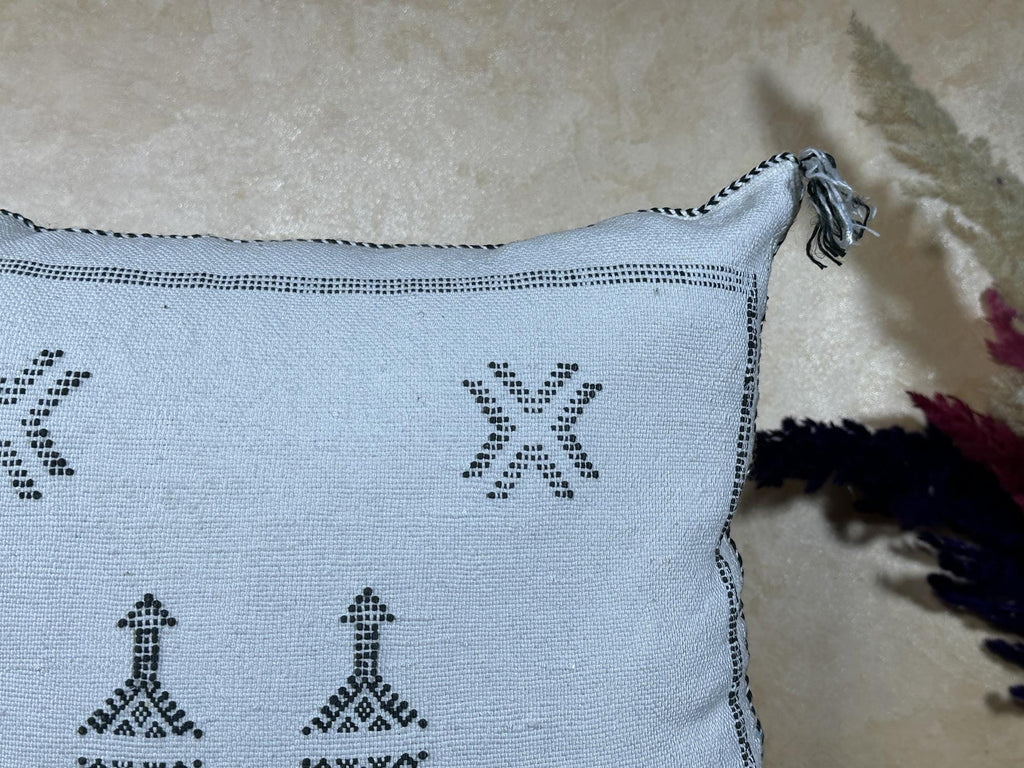 Gray Sabra Cactus Silk Pillow Cover, Handmade Moroccan Boho Textured Pillow, Aztec Cushion, Kilim Style D - product image 7