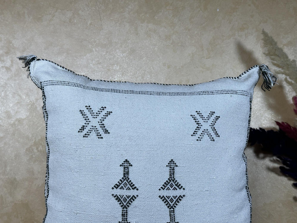 Gray Sabra Cactus Silk Pillow Cover, Handmade Moroccan Boho Textured Pillow, Aztec Cushion, Kilim Style D - product image 4