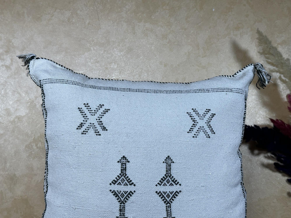 Gray Sabra Cactus Silk Pillow Cover, Handmade Moroccan Boho Textured Pillow, Aztec Cushion, Kilim Style D - product image 4