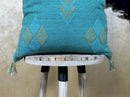 Turquoise Moroccan Cactus Silk Pillow Cover, Boho Woven Cushion Case with Gold Embroidery, Handmade Kilim - product image 2
