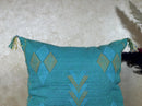 Turquoise Moroccan Cactus Silk Pillow Cover, Boho Woven Cushion Case with Gold Embroidery, Handmade Kilim - product image 6