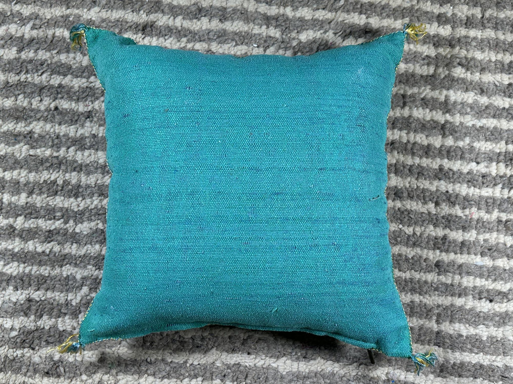 Turquoise Moroccan Cactus Silk Pillow Cover, Boho Woven Cushion Case with Gold Embroidery, Handmade Kilim - product image 10