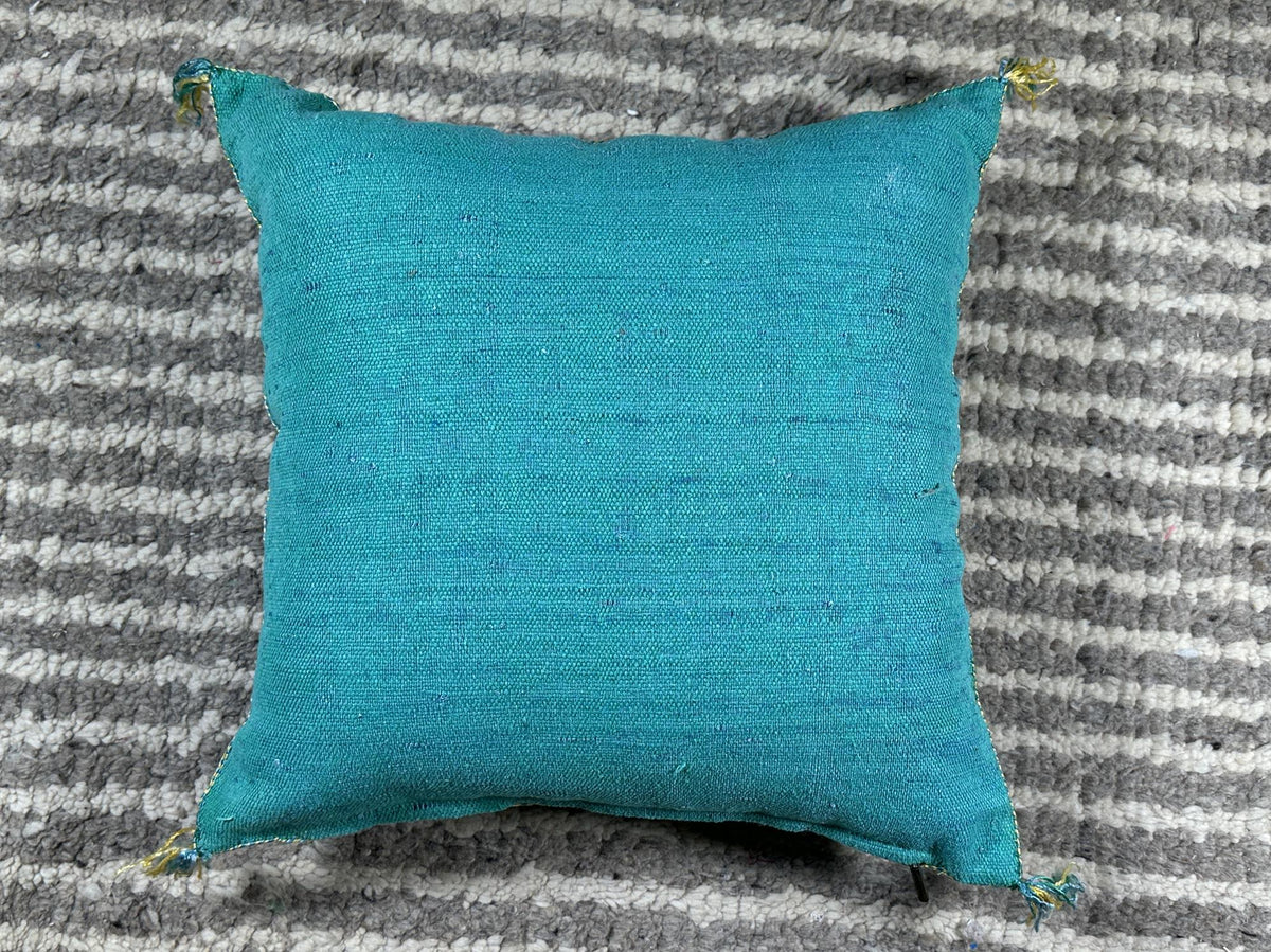 Turquoise Moroccan Cactus Silk Pillow Cover, Boho Woven Cushion Case with Gold Embroidery, Handmade Kilim - product image 10