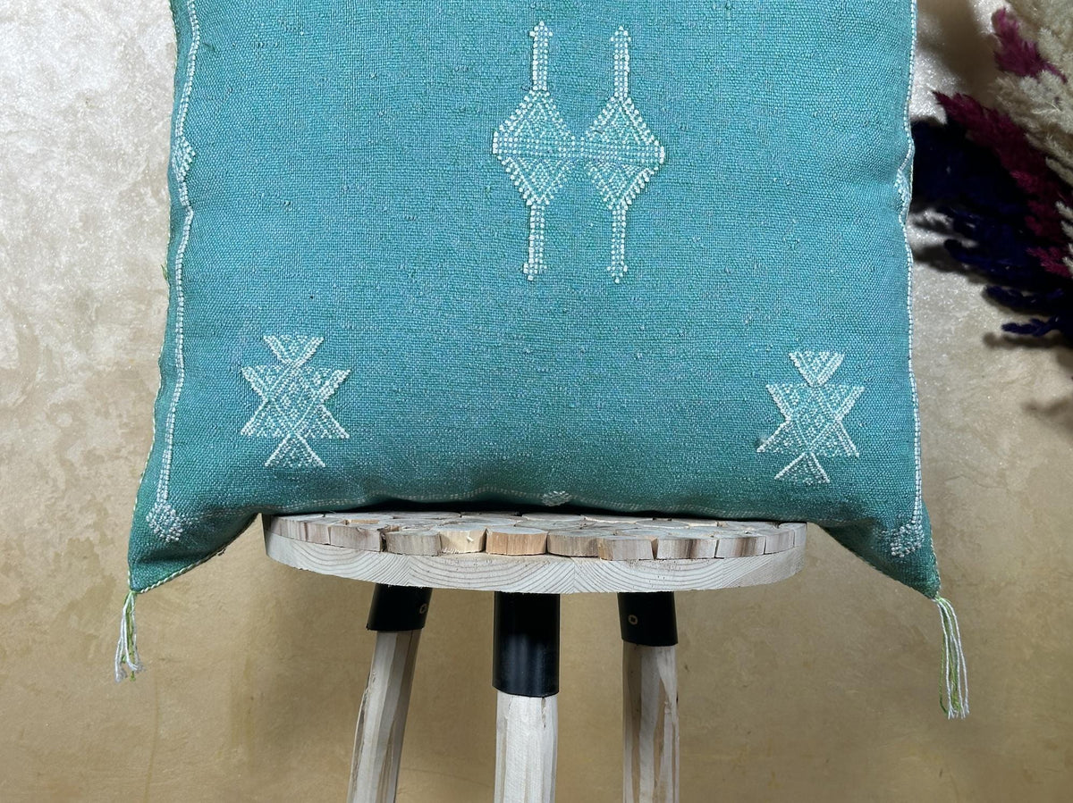 Teal Moroccan Pillow Cover, Handmade Berber Cushion, Woven Silk Cushion Cover, Boho Pillowcase, Luxury So - product image 3