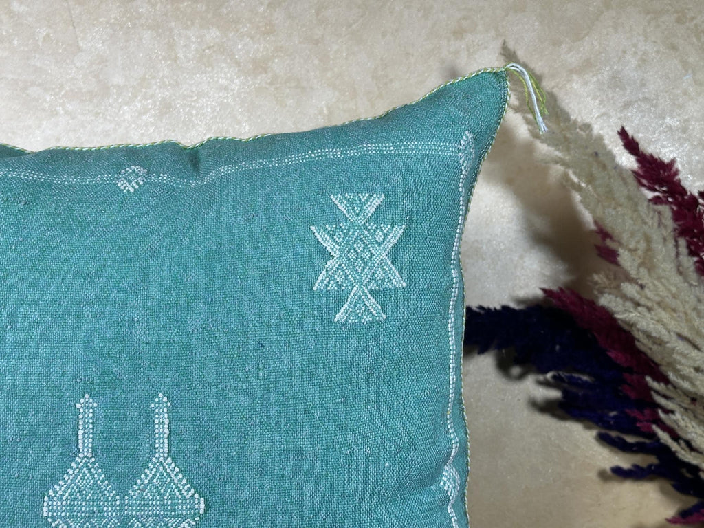 Teal Moroccan Pillow Cover, Handmade Berber Cushion, Woven Silk Cushion Cover, Boho Pillowcase, Luxury So - product image 4