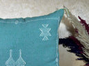Teal Moroccan Pillow Cover, Handmade Berber Cushion, Woven Silk Cushion Cover, Boho Pillowcase, Luxury So - product image 4