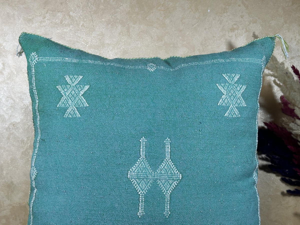 Teal Moroccan Pillow Cover, Handmade Berber Cushion, Woven Silk Cushion Cover, Boho Pillowcase, Luxury So - product image 8