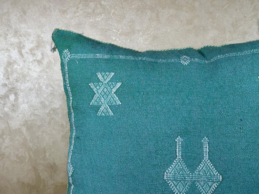 Teal Moroccan Pillow Cover, Handmade Berber Cushion, Woven Silk Cushion Cover, Boho Pillowcase, Luxury So - product image 6