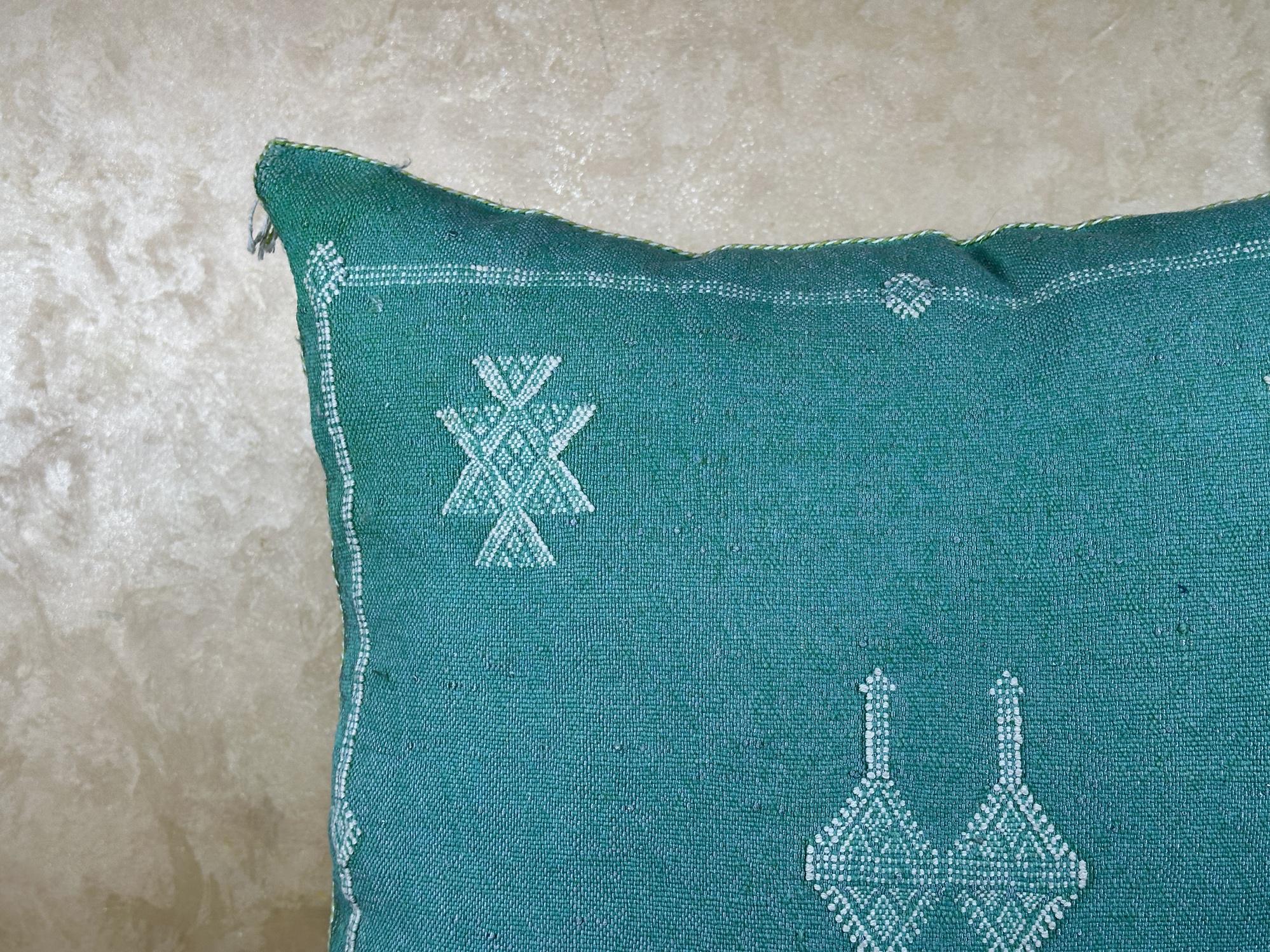 Teal Moroccan Pillow Cover, Handmade Berber Cushion, Woven Silk Cushion Cover, Boho Pillowcase, Luxury So - product image 6