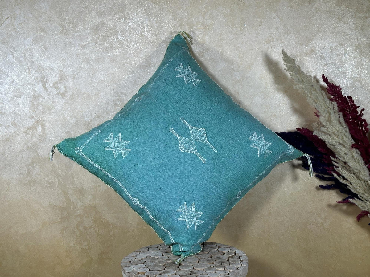 Teal Moroccan Pillow Cover, Handmade Berber Cushion, Woven Silk Cushion Cover, Boho Pillowcase, Luxury So - product image 7