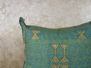 Teal Green Moroccan Silk Pillow Cover, Gold Berber Kilim Embroidery, Boho Tassel Cushion, Handmade Luxury - product image 3