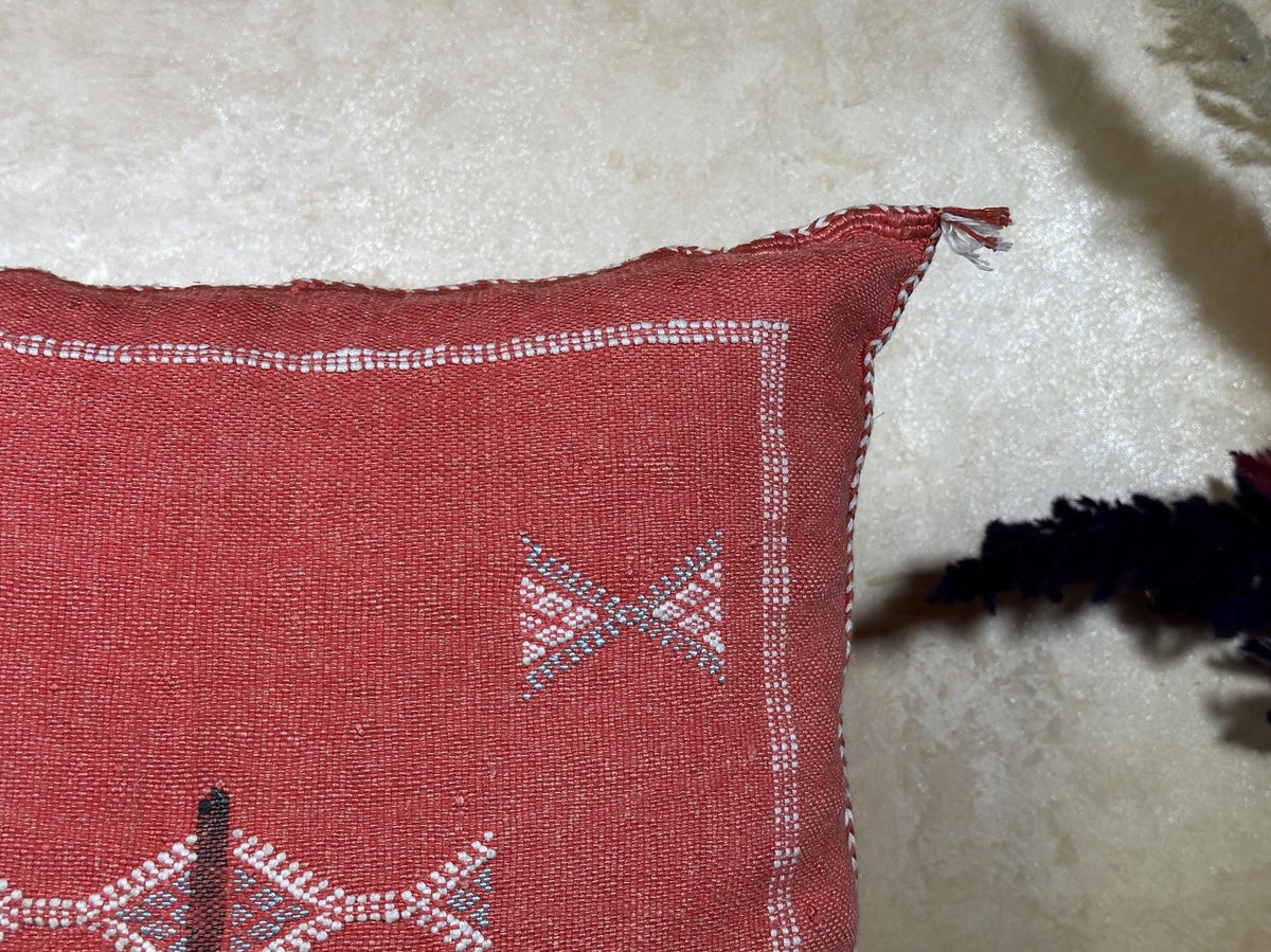 Terracotta Moroccan Pillow Cover, Handmade Kilim Cushion, Bohemian Woven Pillow Case, Ivory Stitch Boho D - product image 4