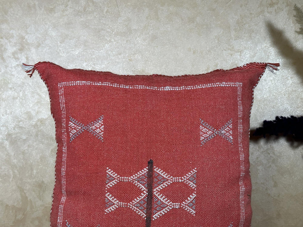 Terracotta Moroccan Pillow Cover, Handmade Kilim Cushion, Bohemian Woven Pillow Case, Ivory Stitch Boho D - product image 5