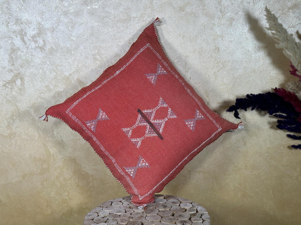 Terracotta Moroccan Pillow Cover, Handmade Kilim Cushion, Bohemian Woven Pillow Case, Ivory Stitch Boho D - product image 7