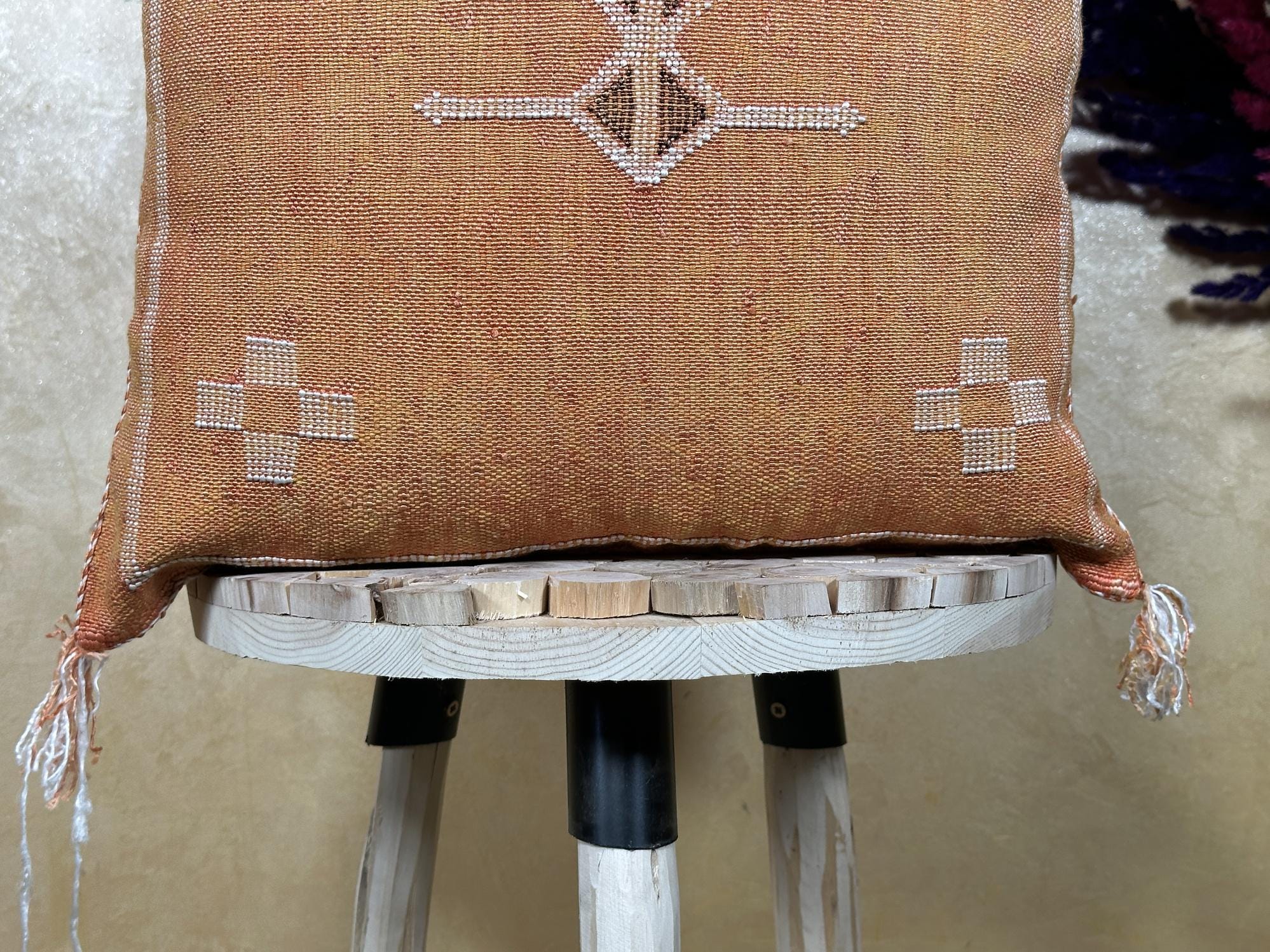 Caramel Moroccan Sabra Silk Pillow Cover, Boho Cushion Cover With Ivory Woven Design, Handmade Luxury Pil - product image 2