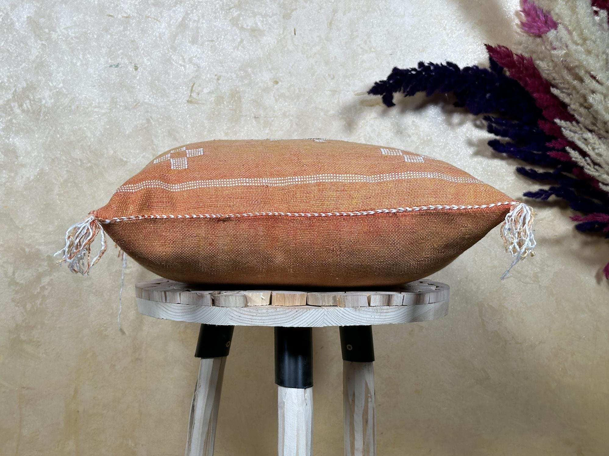 Caramel Moroccan Sabra Silk Pillow Cover, Boho Cushion Cover With Ivory Woven Design, Handmade Luxury Pil - product image 8