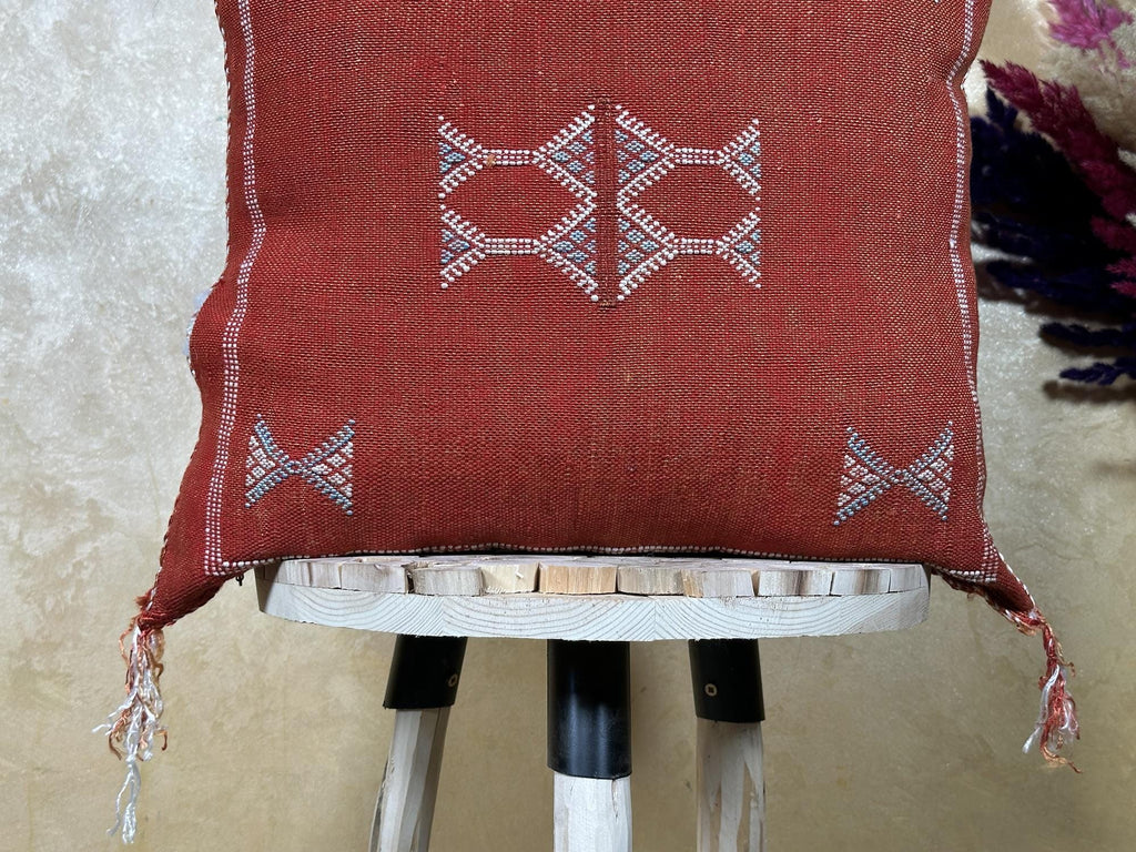 Rust Moroccan Pillow Cover, Cactus Silk Cushion, Boho Kilim Pillowcase, Handmade Embroidered Cushion Cove - product image 2
