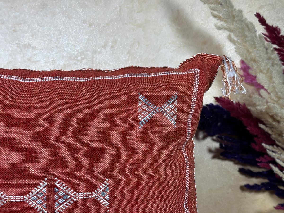 Rust Moroccan Pillow Cover, Cactus Silk Cushion, Boho Kilim Pillowcase, Handmade Embroidered Cushion Cove - product image 4