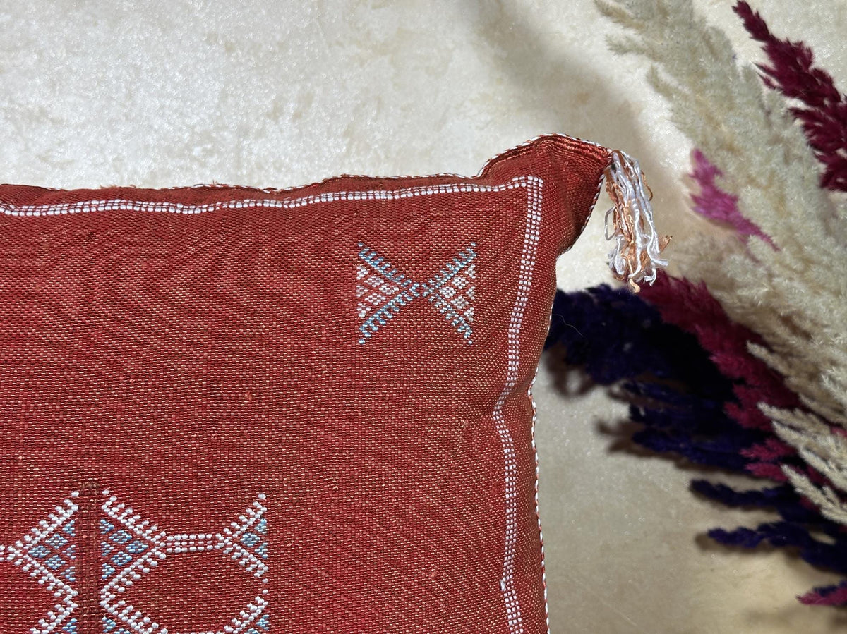 Rust Moroccan Pillow Cover, Cactus Silk Cushion, Boho Kilim Pillowcase, Handmade Embroidered Cushion Cove - product image 3