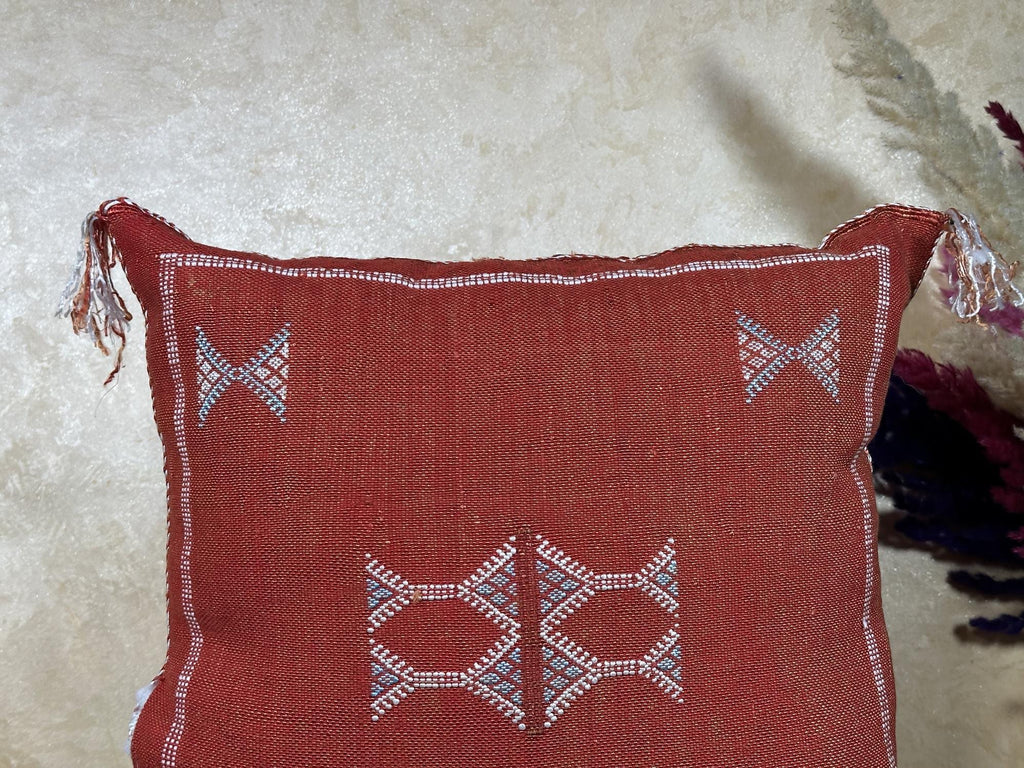 Rust Moroccan Pillow Cover, Cactus Silk Cushion, Boho Kilim Pillowcase, Handmade Embroidered Cushion Cove - product image 7
