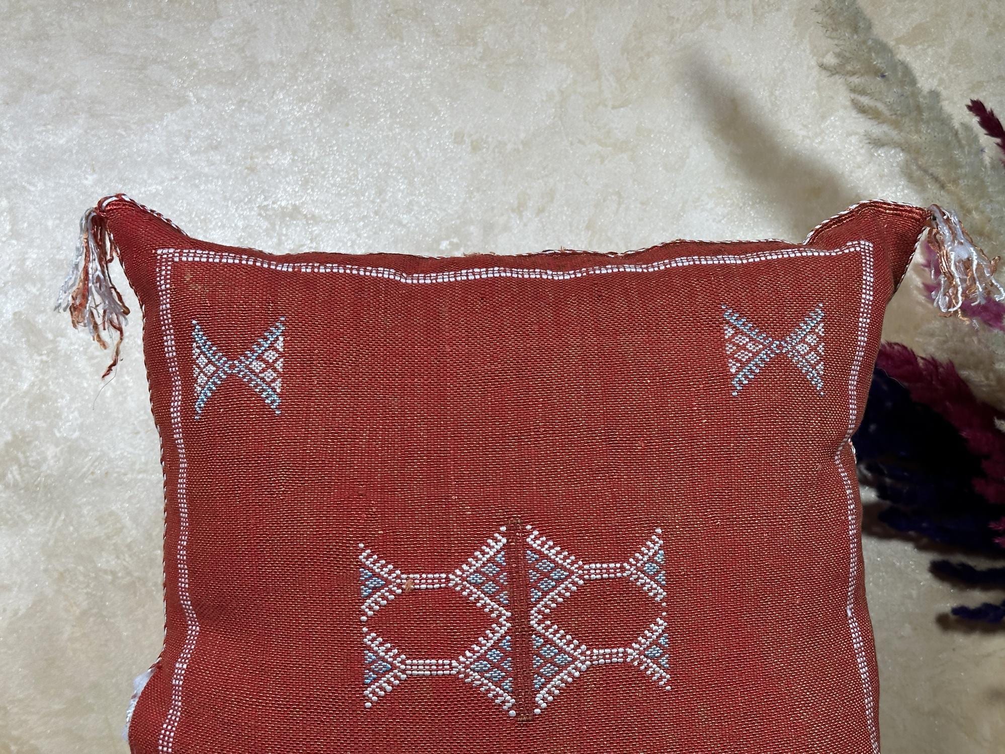 Rust Moroccan Pillow Cover, Cactus Silk Cushion, Boho Kilim Pillowcase, Handmade Embroidered Cushion Cove - product image 7